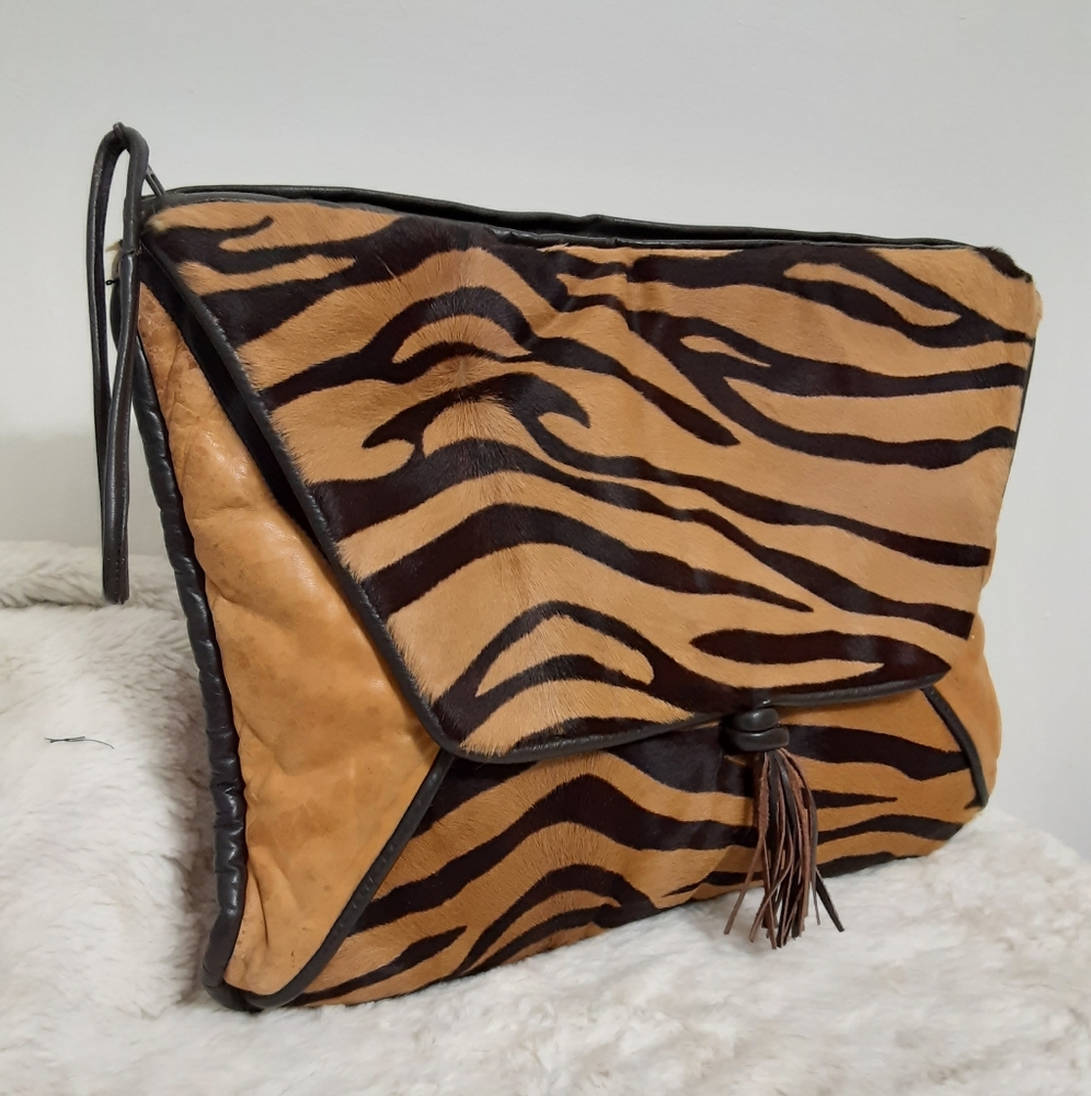 Vintage ROSE ARONIN for ROSEENI fur and leather clutch purse bag